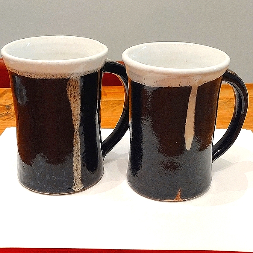 Vintage Signed Studio Stoneware Mug Set Of 2